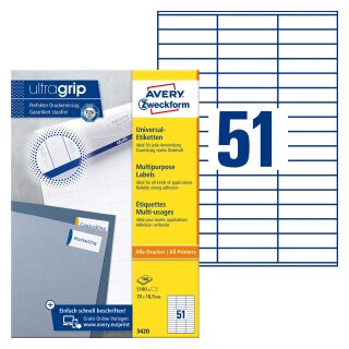 Avery Zweckform® 3420 Universal-Etiketten (A4, Papier matt, 5.100 Klebeetiketten, 70 x 16,9 mm) 100 Blatt weiß