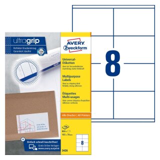 Avery Zweckform® 3426 Universal-Etiketten (A4, Papier matt,  800 Etiketten, 105 x 70 mm) 100 Blatt weiß