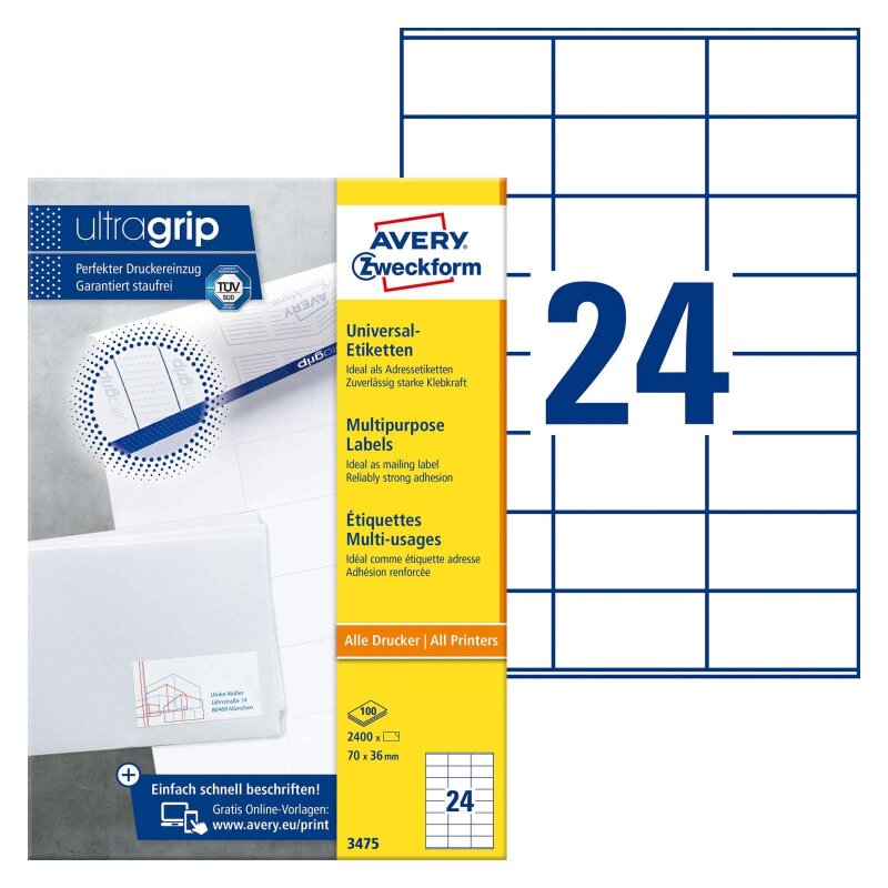 Avery Zweckform® 3658 Universal-Etiketten (A4, Papier matt, 2.400 Eti Avery Zweckform® 3658 Universal-Etiketten (A4, Papier matt, 2.400 Eti