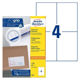 Avery Zweckform® 3483 Universal-Etiketten (A4, Papier matt, 400 Etiketten, 105 x 148 mm) 100 Blatt weiß