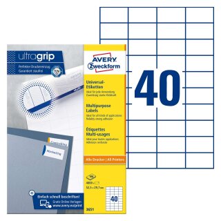 Avery Zweckform® 3651 Universal-Etiketten (A4, Papier matt, 4.000 Etiketten, 52,5 x 29,7 mm) 100 Blatt weiß