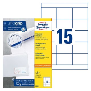 Avery Zweckform® 3669 Universal-Etiketten (A4, Papier matt, 1.500 Etiketten, 70 x 50,8 mm) 100 Blatt weiß