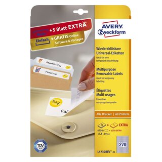 Avery Zweckform® L4730REV-25 Universal-Etiketten, 17,8 x 10 mm, 30 Bogen/8.100 Etiketten, weiß
