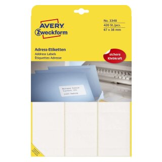 Avery Zweckform® 3348 Adress-Etiketten - 67 x 38 mm, selbstklebend, 420 Stück
