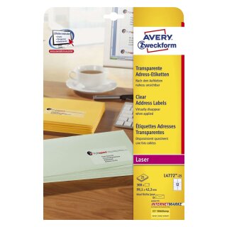 Avery Zweckform® L4772-25 Adressetiketten (300 Etiketten, 99,1 x 42,3 mm) 25 Blatt transparent