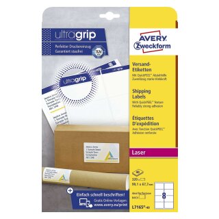 Avery Zweckform® L7165-40 Versand-Etiketten (A4, 320 Stück, blickdicht, 99,1 x 67,7 mm) 40 Blatt weiß