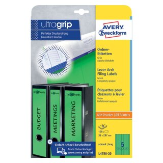 Avery Zweckform® L4750-20 Ordner-Etiketten - schmal/lang, (A4 - 20 Blatt) 100 Stück, grün