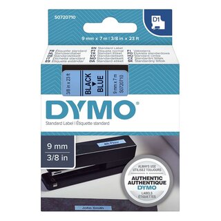 Dymo Schriftband D1, Kunststoff, laminiert, 7 m x 9 mm, Schwarz/Blau