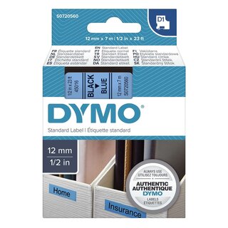 Dymo Schriftband D1, Kunststoff, laminiert, 7 m x 12 mm, Schwarz/Blau