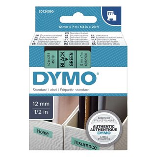 Dymo Schriftband D1, Kunststoff, laminiert, 7 m x 12 mm, Schwarz/Grün