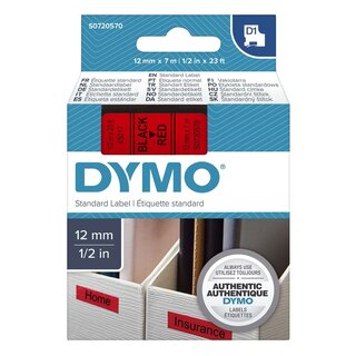 Dymo Schriftband D1, Kunststoff, laminiert, 7 m x 12 mm, Schwarz/Rot
