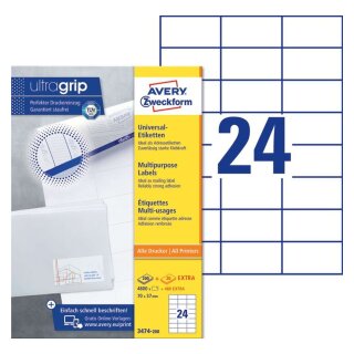 Avery Zweckform® 3474-200 Universal-Etiketten, 70 x 37 mm, 220 Bogen/5.280 Etiketten, weiß
