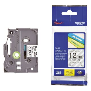 Brother® TZe-131 Schriftbandkassette - laminiert, 12 mm x 8 m, schwarz auf farblos