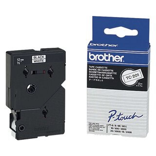 Brother® TC-201 Schriftbandkassetten, laminiert, 12 mm x 7,7 m, schwarz auf weiß