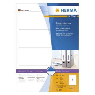 Herma 4284 Ordneretiketten A4 weiß 192x61 mm Papier matt blickdicht 400 St.