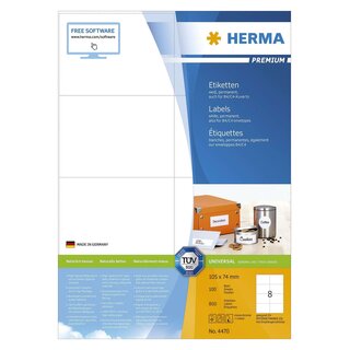 Herma 4470 Etiketten Premium A4, weiß 105x74 mm Papier matt 800 St.