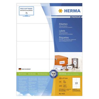 Herma 4425 Etiketten Premium A4, weiß 105x57 mm Papier matt 1000 St.