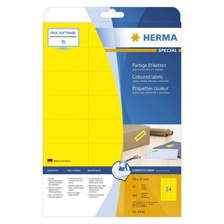 Herma 4466 Etiketten A4 gelb 70x37 mm Papier matt 480 St.