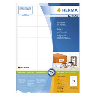Herma 4615 Etiketten Premium A4, weiß 70x37 mm Papier matt 4800 St.