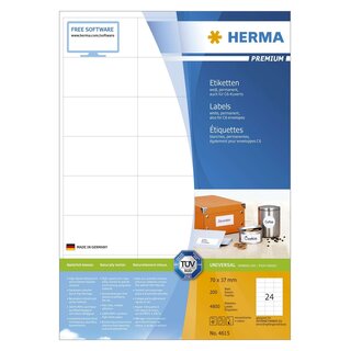 Herma 4615 Etiketten Premium A4, weiß 70x37 mm Papier matt 4800 St.