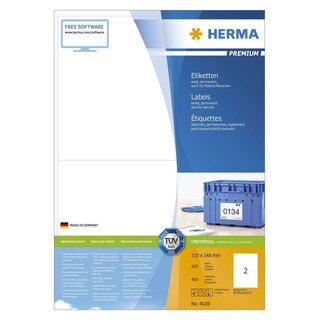 Herma 4628 Etiketten Premium A4, weiß 210x148 mm Papier matt 400 St.