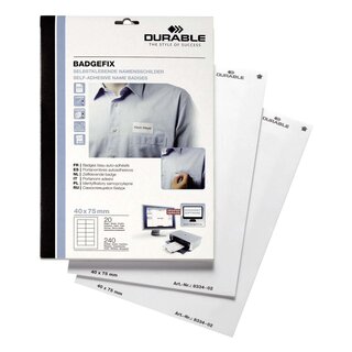 Durable Selbstklebe-Namensschild BADGEFIX, Acetatseide, weiß, 75 x 40 mm, 240 Schilder