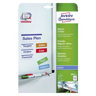 Avery Zweckform® J8871-5 Magnet-Schilder, 78 x 28 mm, spezialbeschichtet, 5 Blatt/90 Etiketten, weiß
