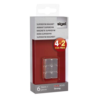 Sigel® SuperDym-Magnete C5 "Strong", Cube-Design, silber, 6 Stück