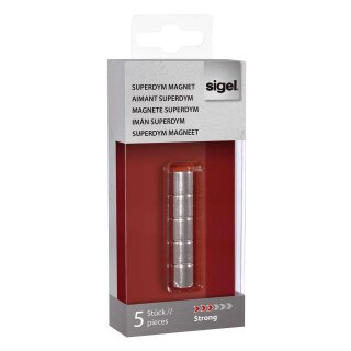Sigel® SuperDym-Magnete C5 "Strong", Zylinder-Design, Ø 10 mm, 5 Stück