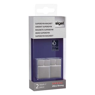 Sigel® SuperDym-Magnete C30 Ultra-Strong, Cube-Design, silber, 2 Stück