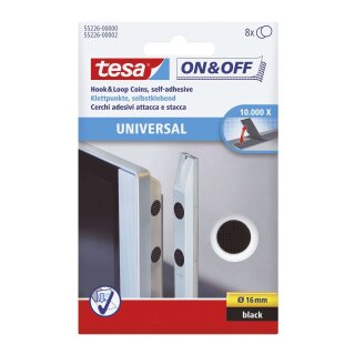 Tesa® On & Off Klettpunkte - Ø 16 mm, schwarz, selbstklebend