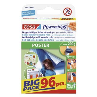 Tesa® Powerstrips® Poster - ablösbar, Tragfähigkeit 200 g, weiß, 96 Stück