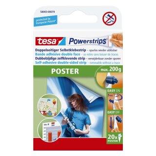 Tesa® Powerstrips® Poster - ablösbar, Tragfähigkeit 200 g, weiß, 20 Stück