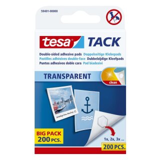 Tesa® Klebestück Tack® - wieder ablösbar, 10 x 10 mm, transparent, 200 Stück