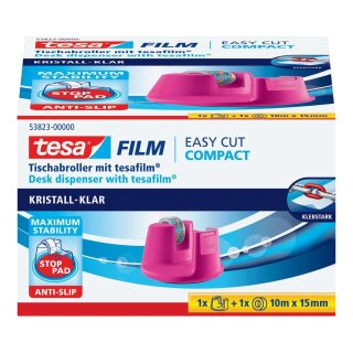Tesa® Tischabroller Easy Cut Compact - für Rollen bis 15 mm x 10 m, pink