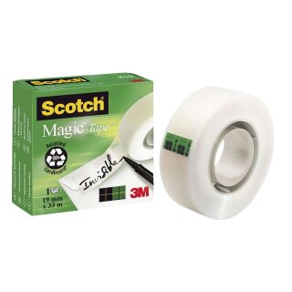 Scotch® Klebeband Magic 810, Zellulose Acetat, unsichtbar, beschriftbar, 33 m x 19 mm