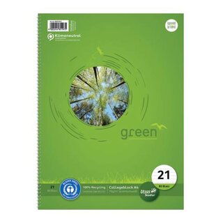Ursus Green Collegeblock - A4, 80 Blatt, 70g/qm, 9 mm, liniert