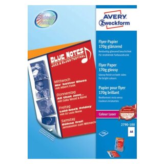 Avery Zweckform® 2790-100 Colour Laser Flyer-Papier, DIN A4, beidseitig beschichtet - glänzend, 170 g/qm, 100 Blatt
