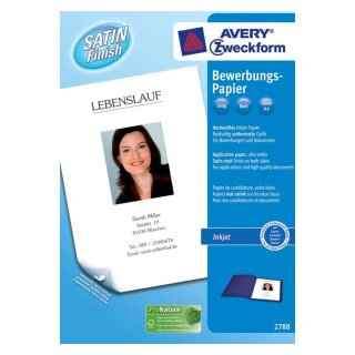 Avery Zweckform® 2788 Inkjet Bewerbungspapier, DIN A4, beidseitig beschichtet - satiniert, 100 g/qm, 200 Blatt