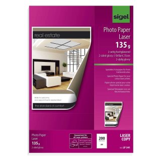 Sigel® Fotopapier für Farb-Laser/-Kopierer - A4, 2-seitig hochglänzend, 135 g/qm, 200 Blatt