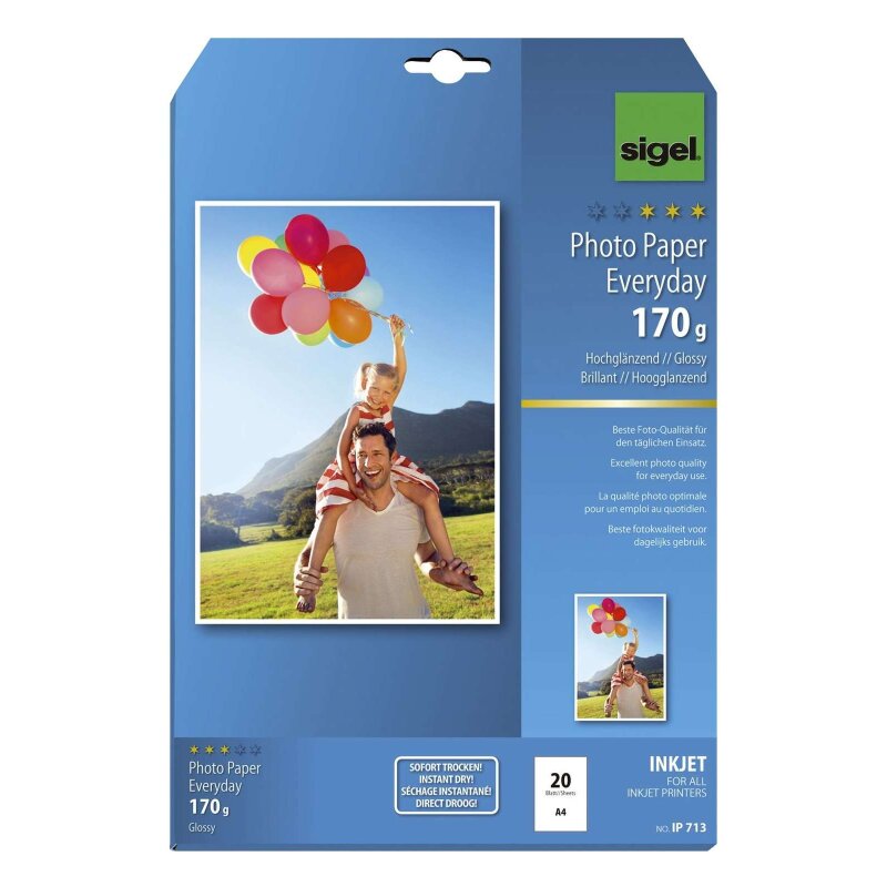 Sigel® Inkjet Fotopapier Everyday - A4, hochglänzend, 170 g/qm, 20 Bl ...