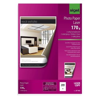 Sigel® Fotopapier für Farb-Laser/-Kopierer - A4, 2-seitig hochglänzend, 170 g/qm, 200 Blatt