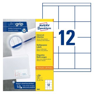 Avery Zweckform® 3661 Universal-Etiketten (A4, Papier matt, 1.200 Etiketten, 70 x 67,7 mm) 100 Blatt weiß
