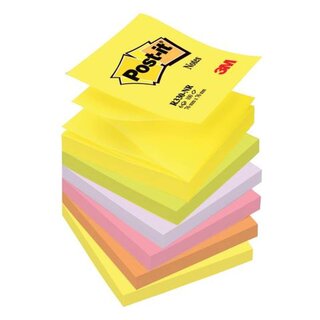 Post-it® Haftnotiz Z-Notes Neon, 76 x 76 mm, 70 g/qm, neonfarben, 100 Blatt, 6 Block