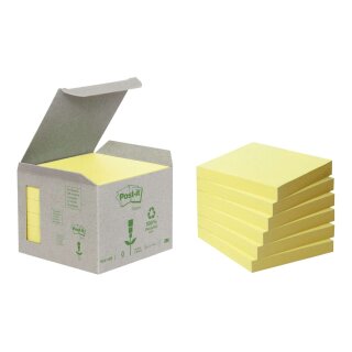 Post-it® Recycling Notes, pastellgelb - 76 x 76 mm, 6 x 100 Blatt