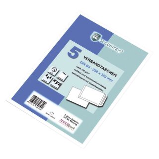 SECURITEX® Versandtasche B4, ohne Fenster, 130 g/qm, haftklebend, 5 Stück