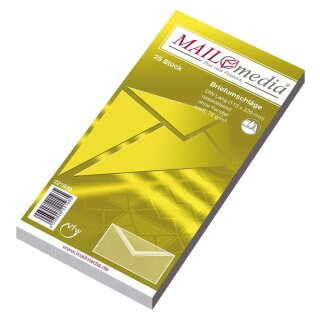 MAILmedia® Briefumschläge DIN lang (220x110 mm), ohne Fenster, gummiert, 72 g/qm, 25 Stück