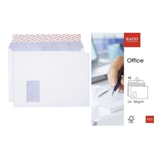 Elco Briefumschlag Office, C4, hochweiß, haftklebend, mit Fenster, 120 g/qm, 10 Stück