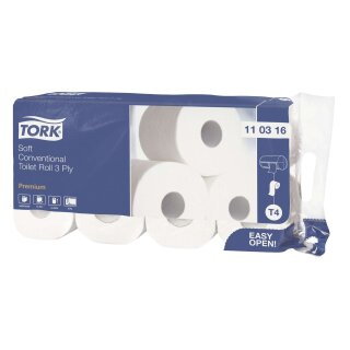 Tork® Premium Toilettenpapier, extra weich - 3-lagig m. Dekorprägung, hochweiß, Packung mit 8 Rollen