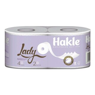 Hakle® LADY Toilet Tissue - 4-lagig, geprägt, ohne Parfüm und Farbstoffe, hochweiß, Rolle mit 150 Blatt, 10 x 2 Rollen pro Pack